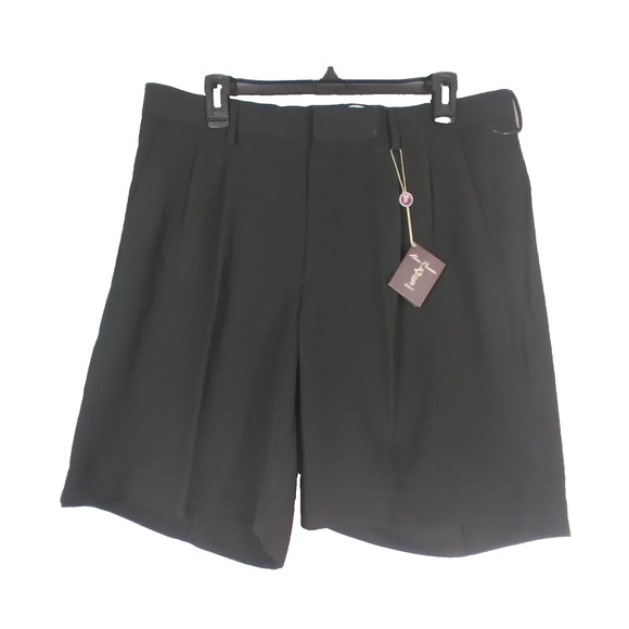 Alan Flusser shorts men's 35 x 9 black pleated golf casual Bermuda dri-fit NEW